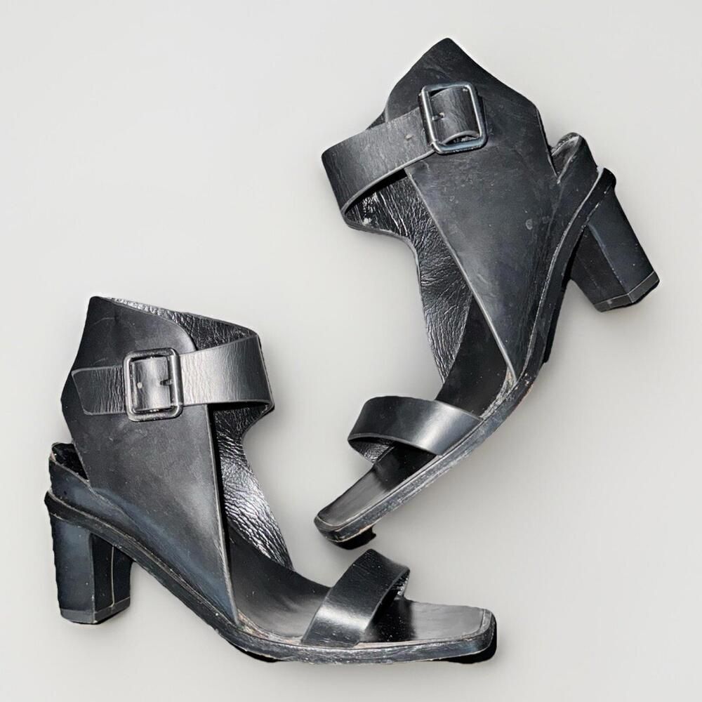 SIZE 6 SAINT LIBERTINE Black LEATHER GLADIATOR SANDALS SHOES HEELS